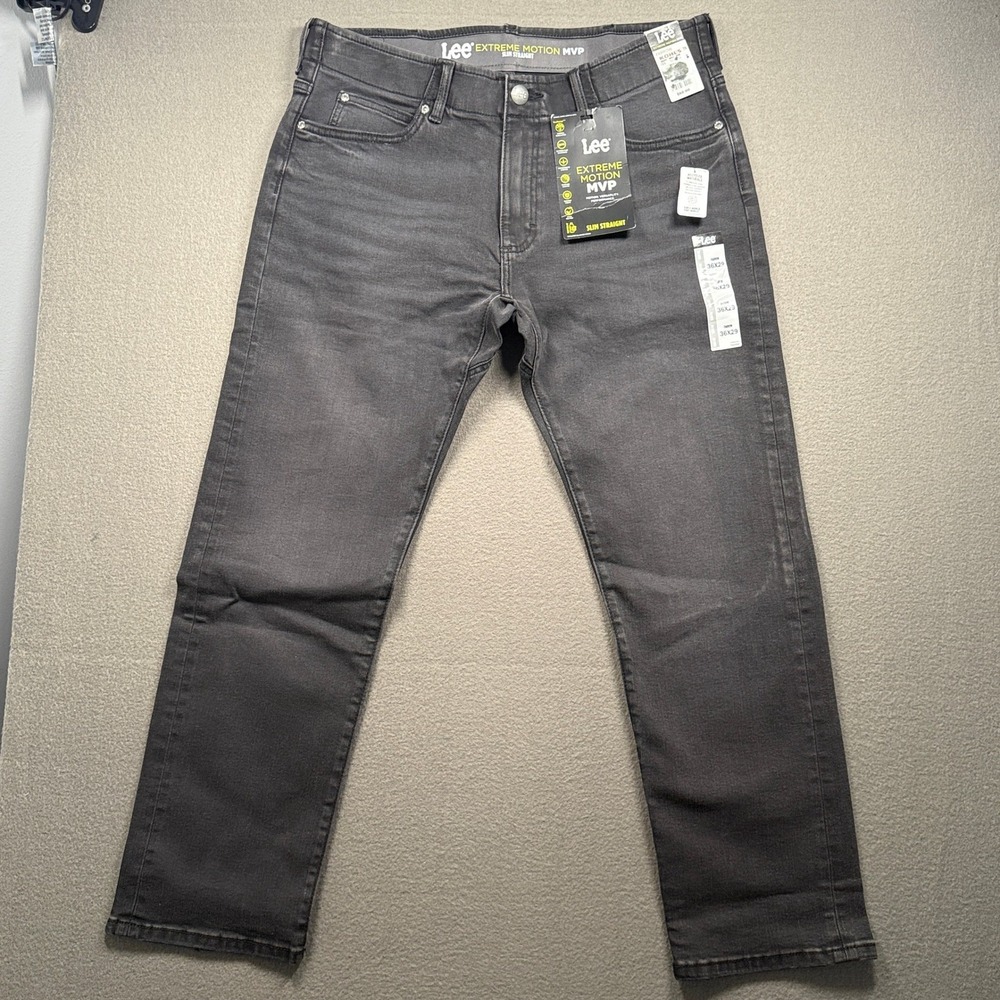 Lee Extreme Motion MVP Mens Size 36x29 Farrow Gray Slim Straight Jeans 1003085
